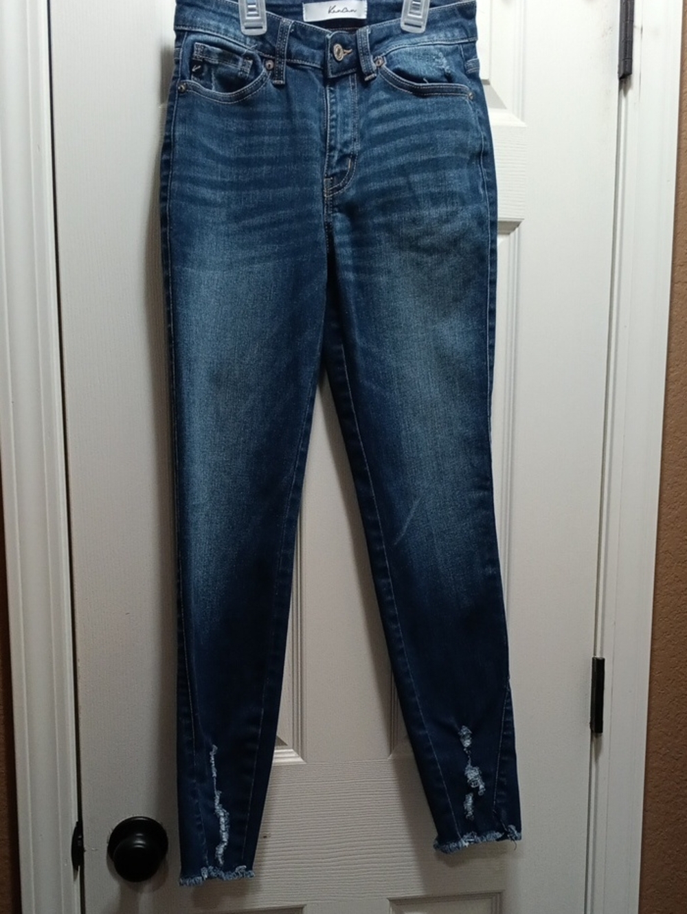 KanCan Women’s Washed Blue Skinny Jeans with Raw Hem